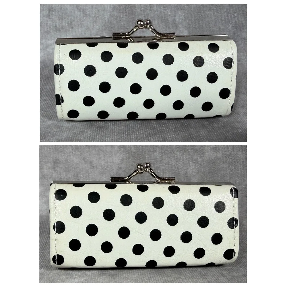 Vtg Polka Dot Kiss Lock Lipstick Holder White & Black Retro Coin Purse NEW